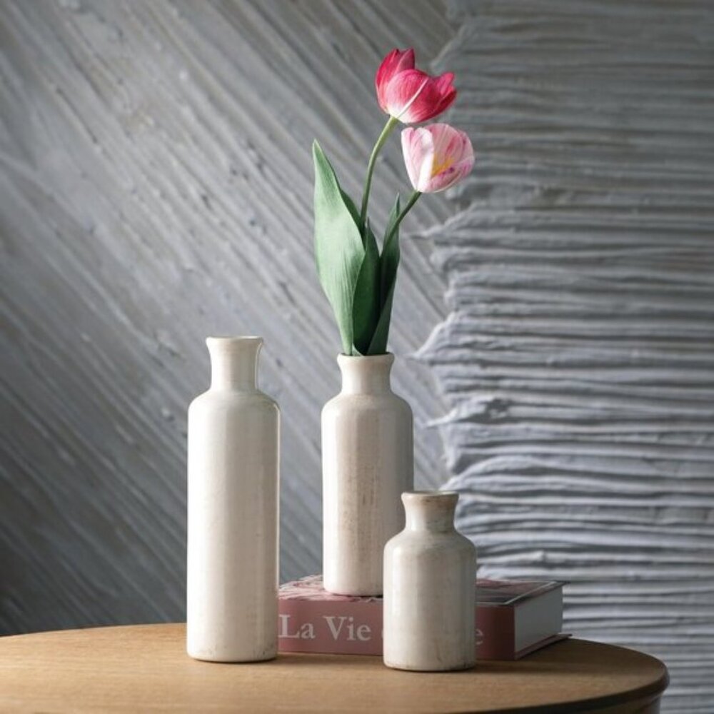 New White Ceramic Vase Set, Farmhouse Decor for Kitchen, Bedroom or Office